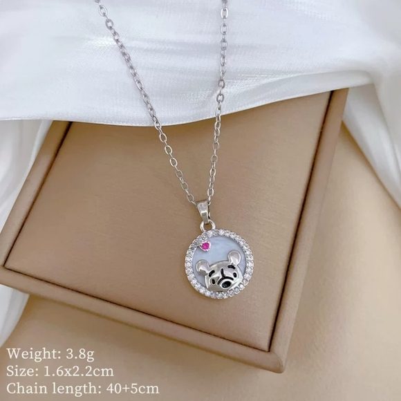 Silver Winnie the Pooh Crystal Halo Necklace Pink Heart Edition - Picture 3 of 8